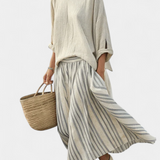 Eva | Elegantní Komplet Oversize Halenka-Sukně Lněný