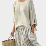 Eva | Elegantní Komplet Oversize Halenka-Sukně Lněný