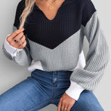 Jolanta | Patchworkový svetr s výstřihem do V