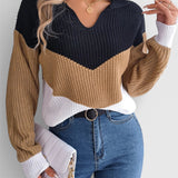 Jolanta | Patchworkový svetr s výstřihem do V