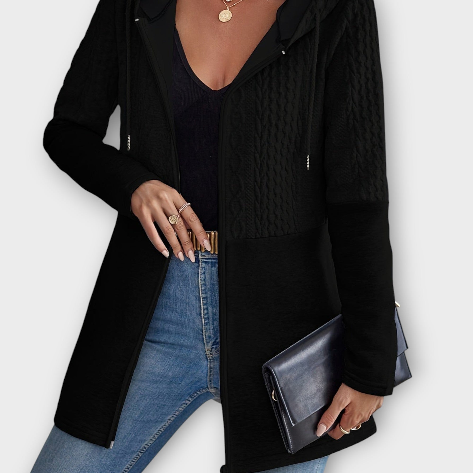 Aria | Texturovaný zip-up kardigan s kapucí